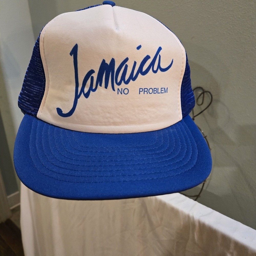 Vintage Jamaica No Problem Blue Snapback Trucker Hat Cap Travel Adventure‎